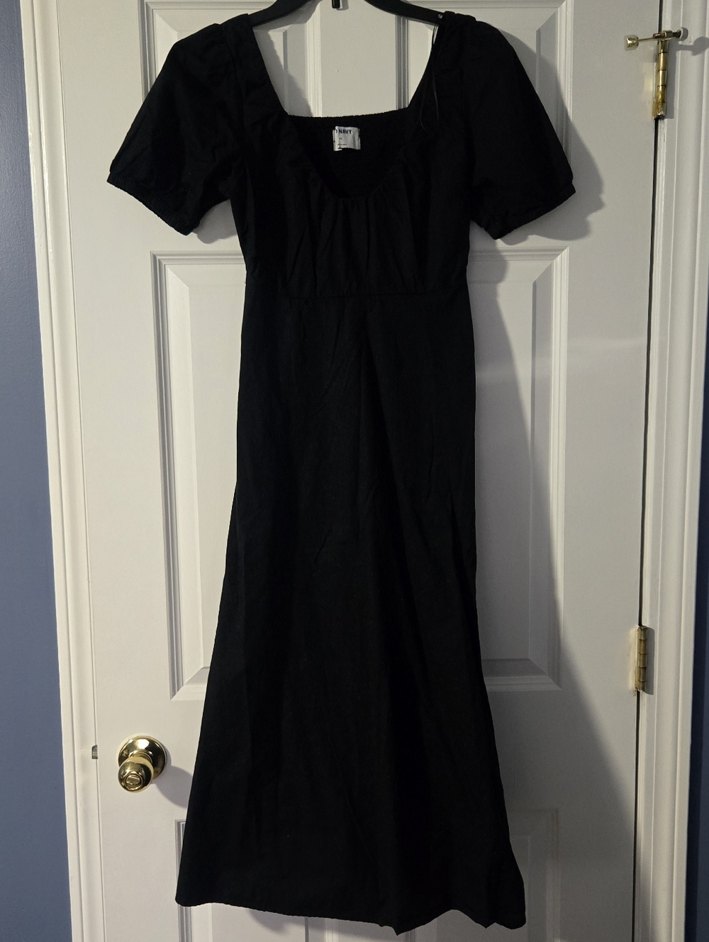 Old Navy Black Maxi Dress with Square Neck and Puff Sleeves